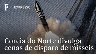 Coreia do Norte divulga imagens de disparo de mísseis balísticos [upl. by Aihseit]