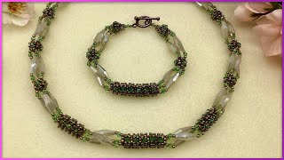 3 Sided Prismatic Right Angle Weave Necklace amp Bracelet Set [upl. by Assenaj574]