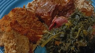 RESA COOKING DINNER DRESSING KALE amp TURNIP GREENS amp LEFTOVER OXTAILS [upl. by Yclek]