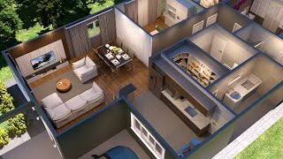 Planta de Casa em 3D com três Quartos Cozinha Americana e Closet [upl. by Heyes]