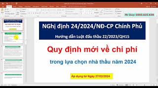 Chi phí lựa chọn nhà thầu năm 2024 theo Nghị định 242024NĐCP hướng dẫn Luật đấu thầu 222023QH15 [upl. by Atinna]