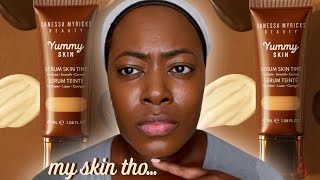 NEWDANESSA MYRICKS BEAUTY YUMMY SKIN SERUM SKIN TINT REVIEW DARK SKIN side by side comparison [upl. by Markos]