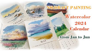 Spend an afternoon painting 2024 calendar 6 seasonal watercolor paintings from winter to summer [upl. by Hailat959]