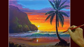 Acrylic Landscape Painting in Timelapse  Tropical Sunset Landscape  JMLisondra [upl. by Sonia165]