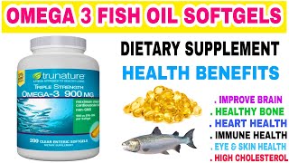 trunature triple strength Omega3 fish oil 900 mg dietary supplement softgels benefits [upl. by Dobrinsky676]