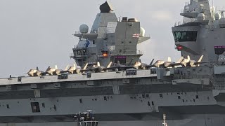 HMS Queen Elizabeth leaving Portsmouth with 8 F35s on the flight deck 031123 [upl. by Rolyak586]