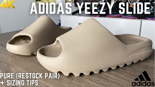 Adidas Yeezy Slide Pure Restock Pair On Feet Review And Sizing Tips [upl. by Enar]