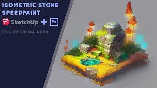 Isometric stone speedpaint SketchUp and Photoshop [upl. by Airetas]