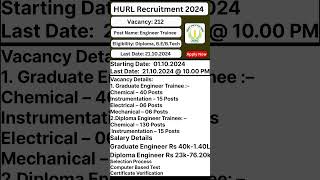 HURL Recruitment 2024 trending shorts employment dailynews fertilizer alloverindiajob [upl. by Oznarol550]