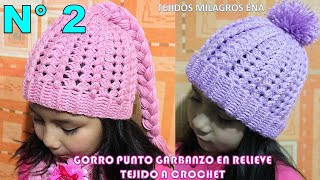 Como tejer el Gorro N° 2 a crochet en Punto Garbanzo en Relieves con Abanicos para niñas paso a paso [upl. by Burnsed]