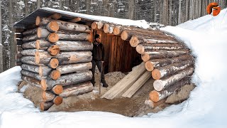 Man Builds Warm Survival Shelter for Winter  Start to Finish Build By osbushcraft [upl. by Weinrich]