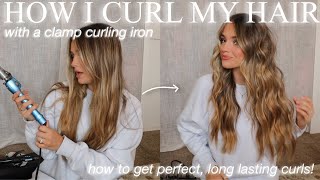 HOW I CURL MY HAIR—with a clamp curling iron  perfect  long lasting [upl. by Nanreik]