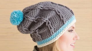 Easy Crochet Cabled Slouchy Hat [upl. by Ydisahc880]