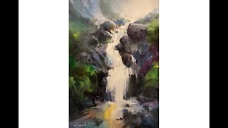 How to paint waterfall in watercolor painting [upl. by Eiluj]