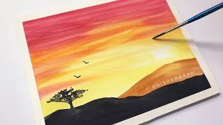 Easy Watercolor Sunset Tutorial for Beginners Step By Step [upl. by Wesle]