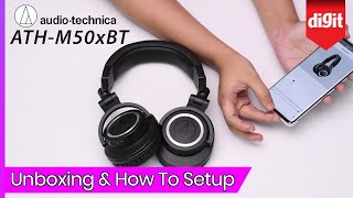 AudioTechnica ATHM50xBT Wireless Headphones Unboxing amp How To Pair With A Smartphone [upl. by Bahe3]