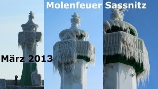 Sassnitz auf Rügen  Außenmole  Ostmole  Molenfeuer im Eispanzer  März 2013 [upl. by Anuaek]