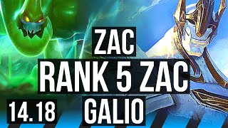 ZAC vs GALIO MID  Rank 5 Zac 69 winrate Legendary 1335  NA Challenger  1418 [upl. by Oznol]