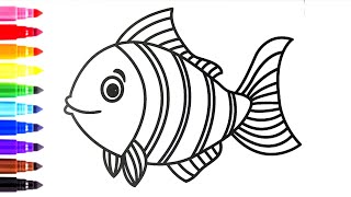 Drawing Fish And Coloring For kids  Easy Drawing Video For Kids  How To Draw A Fish  Color Fish [upl. by Wallach]