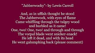 JABBERWOCKY Poem LEWIS CARROLL Alice Through Looking Glass Lyrics Words text trending poetry verse [upl. by Aleafar]