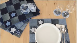 Como fazer panos individuais em jeansDenim placemats Giftidea [upl. by Groot]