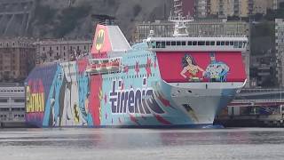 Tirrenia Nuraghes Grimaldi Excelsior e Moby Corse ormeggiate al Terminal Traghetti Genova [upl. by Grimona]