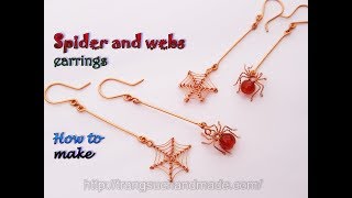 Spider and spider webs earrings  Ideas for Halloween jewelry from copper wire 418 [upl. by Saber]