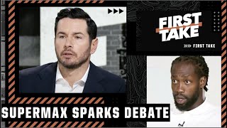 SUPERMAX for James Harden Stephen A JJ Redick amp Patrick Beverley debate 😬 💰  First Take [upl. by Bobette921]