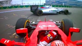 Raikkonen amp Bottas Collide 2015 Russian Grand Prix  F1 Classic Onboard [upl. by Pratte826]