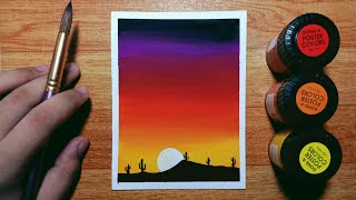 Easy Sunset Poster Color Painting for Beginners  Stepbystep Tutorial [upl. by Artina]