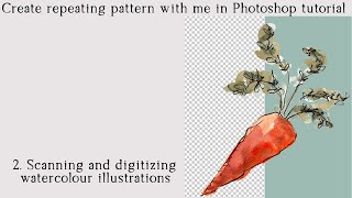 Scanning and digitizing watercolour illustrations  make repeating pattern in Photoshop [upl. by Attalie]