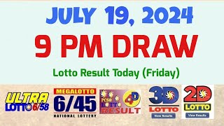 Lotto Result Today 9pm draw July 19 2024 658 645 4D Swertres Ez2 PCSOlotto [upl. by Arika495]