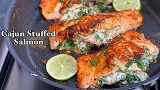 Stuffed Salmon Recipe  Cajun Stuffed Salmon with Shrimp and Spinach TERRIANN’S KITCHEN [upl. by Jaffe873]