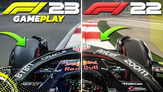 F1 23 GAMEPLAY HANDLING TRACTION WET WEATHER amp NEW SETUPS F1 23 vs F1 22 Comparison [upl. by Retniw]