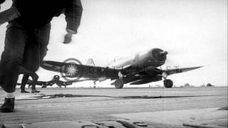 Aircraft F4Us catapulted from USS Badoeng Strait HD Stock Footage [upl. by Reteip629]