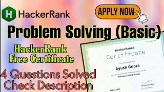 HackerRank Problem SolvingBasic Solutions 4 Questions Solved With Certificate  Hackerrank [upl. by Atiuqrehs]