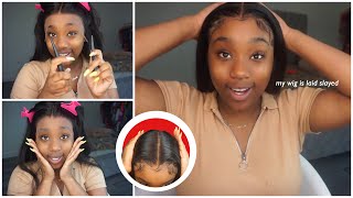 Most Realistic Beginner Friendly Glueless Full Lace Wig  No Baby Hair Yaki Straight  My First Wig [upl. by Lamhaj]