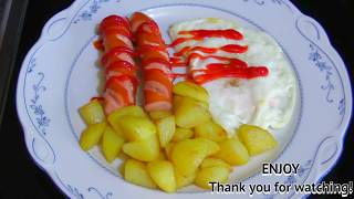 Fried Egg Sausage and Potatoes  Breakfast Recipe [upl. by Eioj]