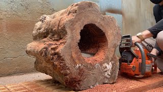 Exceptional Woodworking Skills  Impressed With The Way He Crafted A Unique Table From A Hollow Log [upl. by Neik]