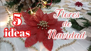 Como hacer FLORES de NAVIDAD con tela de yute 5 ideas Parte 2 🎄 Decoración navideña creativa DIY [upl. by Maddi79]