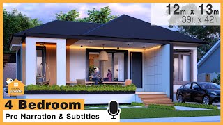 With Professional Voice Over  4 Bedroom  12 x 128 meters 39by 42ft Modern House Design 145sqm [upl. by Ardnoid]