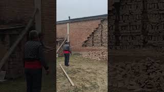 Aging brick wall demolition process [upl. by Fatsug826]