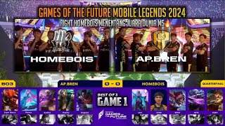 HOMEBOIS MENENTANG JUARA DUNIA M5 🔥 HOMEBOIS VS AP BREN GAME 1 PLAYOFFS GAMES OF THE FUTURE MLBB [upl. by Gosnell]