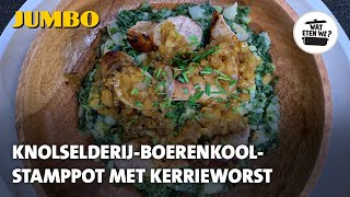 Wat eten we Knolselderijboerenkoolstamppot met kerrieworst [upl. by Atilef]