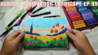 Healing sketchbook tour oil pastel landscape painting ep 99 [upl. by Jenni600]