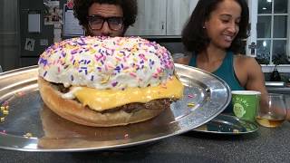 Giant Protein Cinnabon Frosted Donut Burgers Mukbang [upl. by Routh]