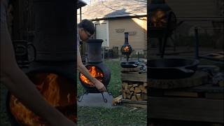 backyard campfire bacon 🏡🔥🥓starttofinish chiminea bacon outdoorcooking campfire [upl. by Pasia]