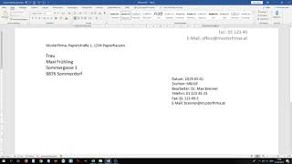 Geschäftsbrieferstellung in Word 2019 [upl. by Odrahcir]