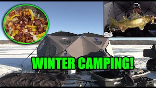 Winter Camping and Ice Fishing Walleye  My Setup [upl. by Breeze]