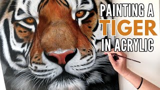 Painting a Tiger in Acrylic  Realistic Tiger Painting  Wildlife Artist [upl. by Nyret]